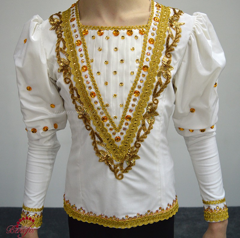 Swan Lake Man White and Golden Velvet Ballet Jacket,Fairy Prince Dance  Costumes Male Ballet Suit Dance Top Coat Dance Clothes